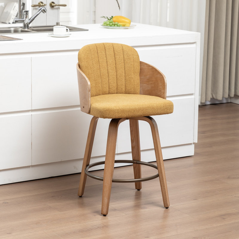Tabourets de bar pivotants en velours Ljubka, Jaune, Tabouret de comptoir (siège d'une hauteur de 25,3