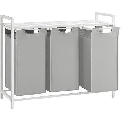 Laundry Hamper, Laundry Basket, Laundry Sorter With 3 Pull-Out And Removable Bags, Shelf, Metal Frame, 3 X 10.6 Gallons (40 L), 36.4 X 13 X 28.4 Inches