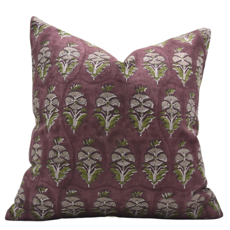 Coussin en lin fait à la main à motif artisanal Fabubline Mormukut - 18 x 18 pouces, H 18 po x l 18 po