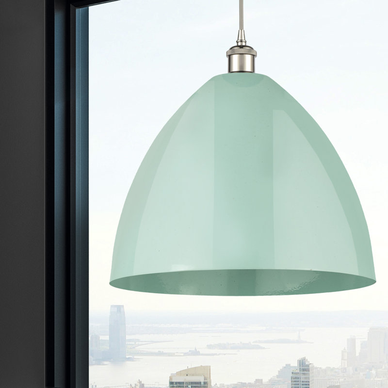 Luminaire suspendu conique 1 lumière, Vert clair, Argent