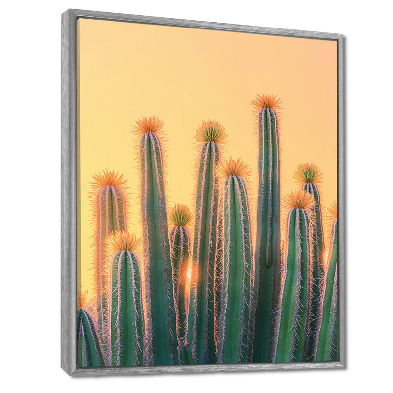 Markeitha pastel cactus au lever du soleil I - décoration murale cactus, H 32 po x l 16 po, Reproduction avec cadre flottant