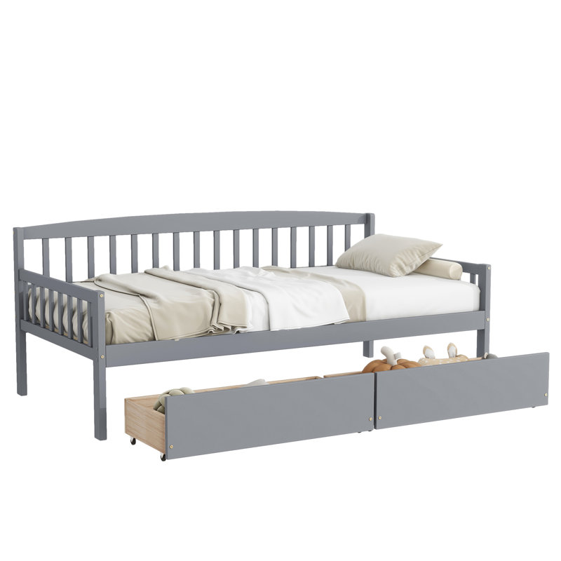 Lit de jour polyvalent en bois de pin avec deux tiroirs de rangement, canapé-lit avec plateforme robuste et plusieurs lattes de soutien pour un confort accru