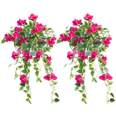 2 paquets artificiels de fleurs de bougainvilliers suspendus pour la décoration extérieure extérieure d'été, fausses longues vignes réalistes pour la véranda de la maison, le patio, le balcon et la cour (sans vase)
