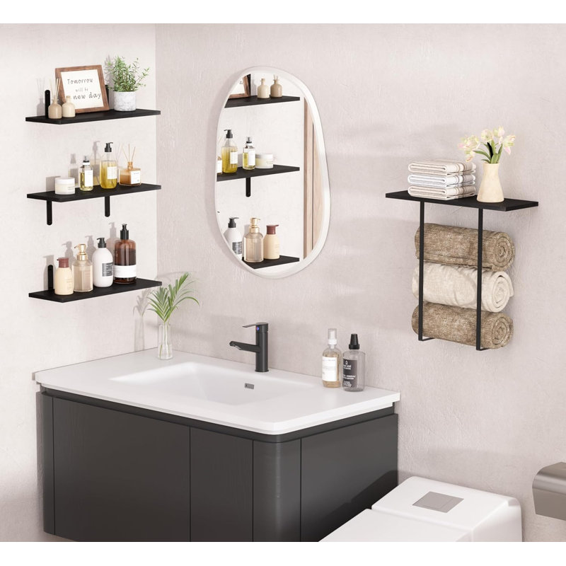Tablettes flottantes 3 + 1 niveaux, Noir