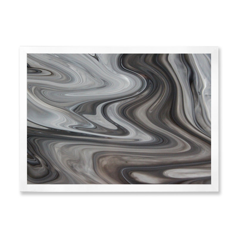 «Liquide Art Waves In Shades Of Black», reproduction sur toile flottante, H 30 po x l 40 po x P 1,5 po, Cadre photo blanc