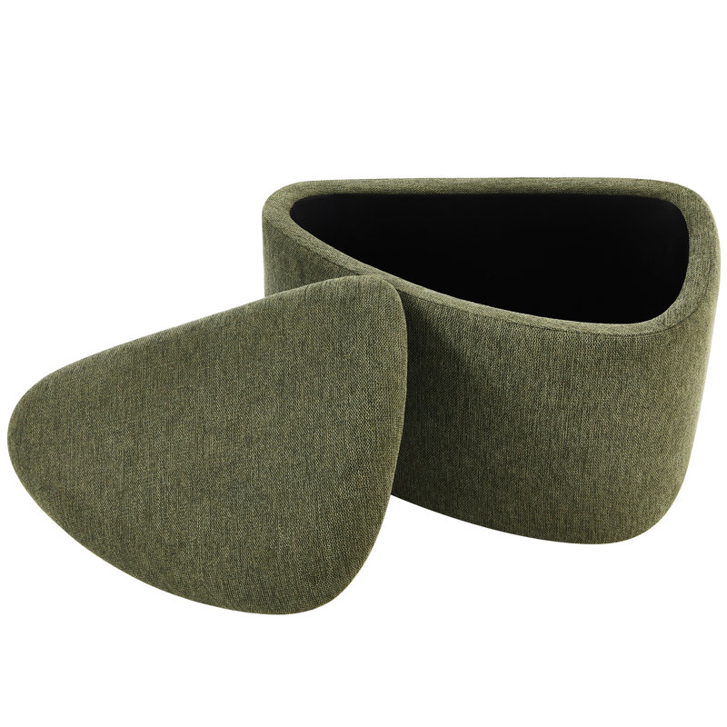 Repose-pieds de rangement triangulaire rembourré en forme de galet de 25,8 po Anease, Lin vert