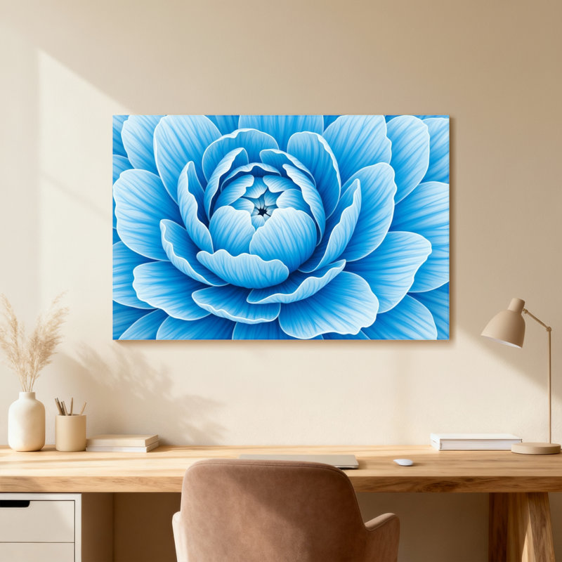 Plantes et fleurs, motif floral bleu, impression artistique, H 16 po x l 24 po, Noir, Impression encadrée sans passe-partout