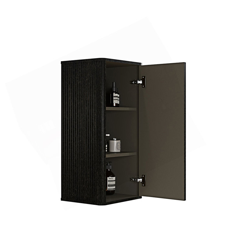 Armoire décorative, armoire latérale flottante rayée pour salle de bain flottante, armoire de rangement murale, Brun-noir