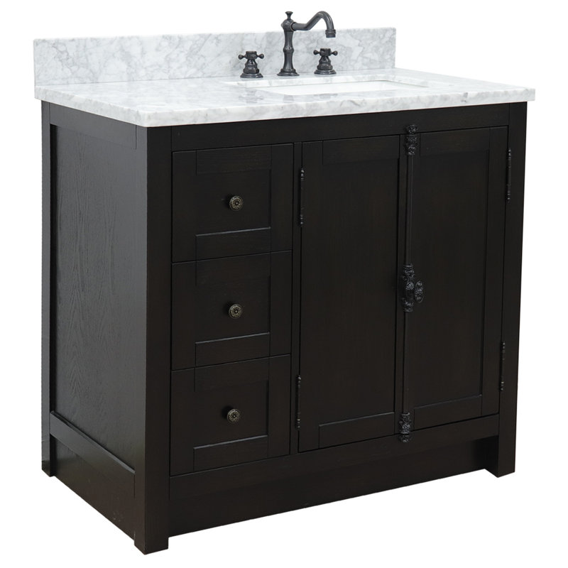 Ensemble de meuble-lavabo simple 37 po Calsbeck, Brun cendré, Marbre de Carrare blanc