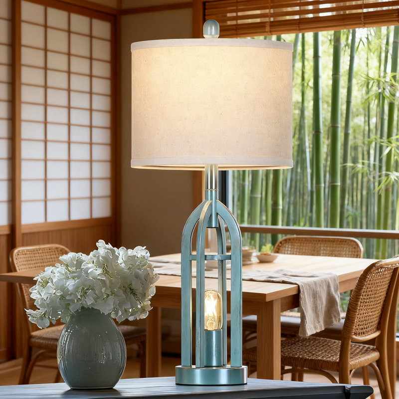 Lampe de table de ferme industrielle de 27 po avec ports de charge USB A + C, prise de courant alternatif, commande tactile à intensité variable et veilleuse à DEL pour chambre à coucher, salon, table de chevet