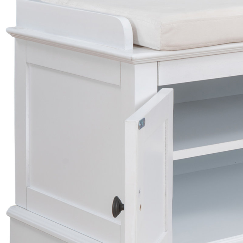 Linen Blend Upholstered Storage Bench,  White