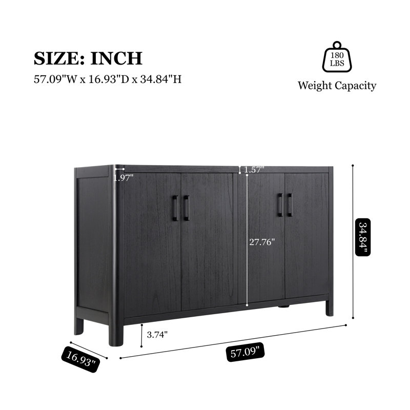 Armoire d'appoint à 4 portes de style campagnard avec poignées en métal Mirod, Noir