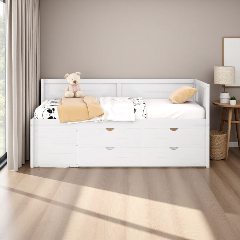Lit de jour avec tiroirs et tablettes, Lit simple, Blanc
