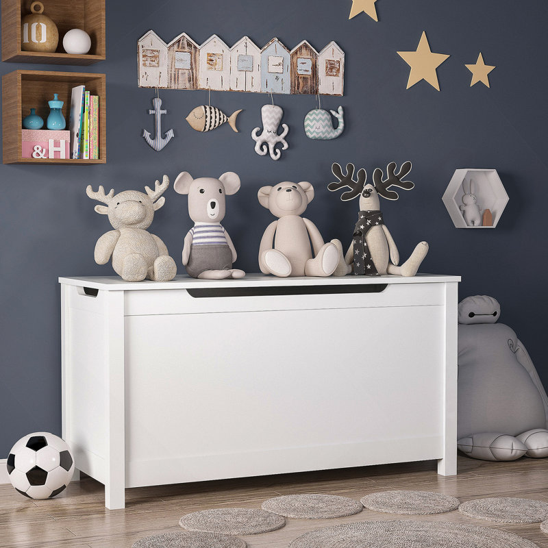 Coffre à jouets / banc en bois pour enfants avec couvercle à charnière de sécurité pour enfants de 3 ans et plus