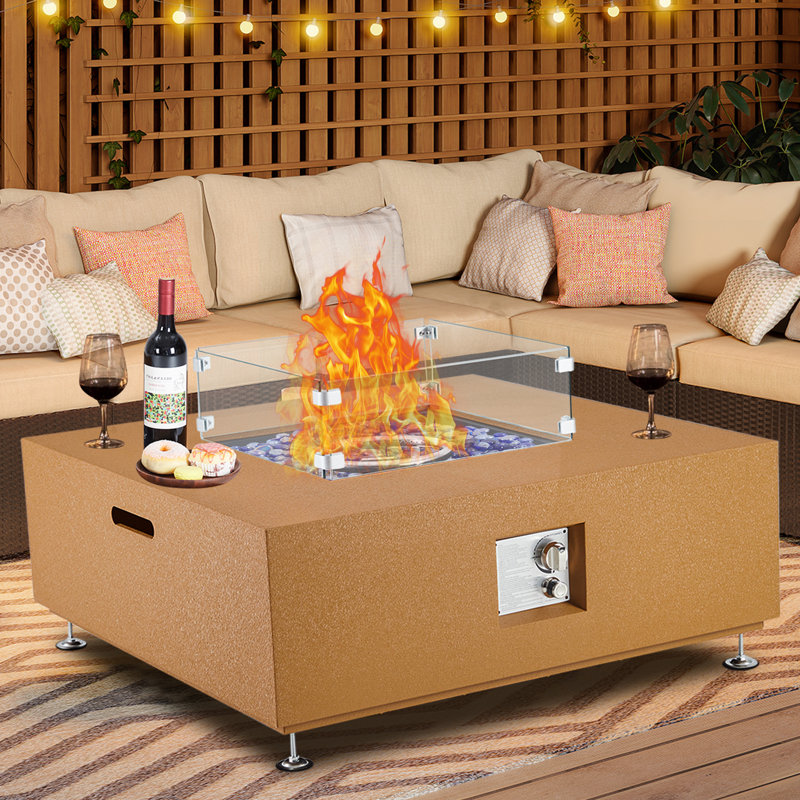 Foyer de table rectangulaire au propane de 36 pouces, certifié CSA, foyer d'extérieur 50 000 BTU avec verre pare-vent, couvercle et couvercle imperméable pour jardin et jardin