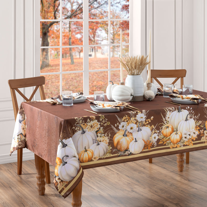 Wheatland Harvest Fall Brown and Beige Polyester Tablecloth, 60" x 144"