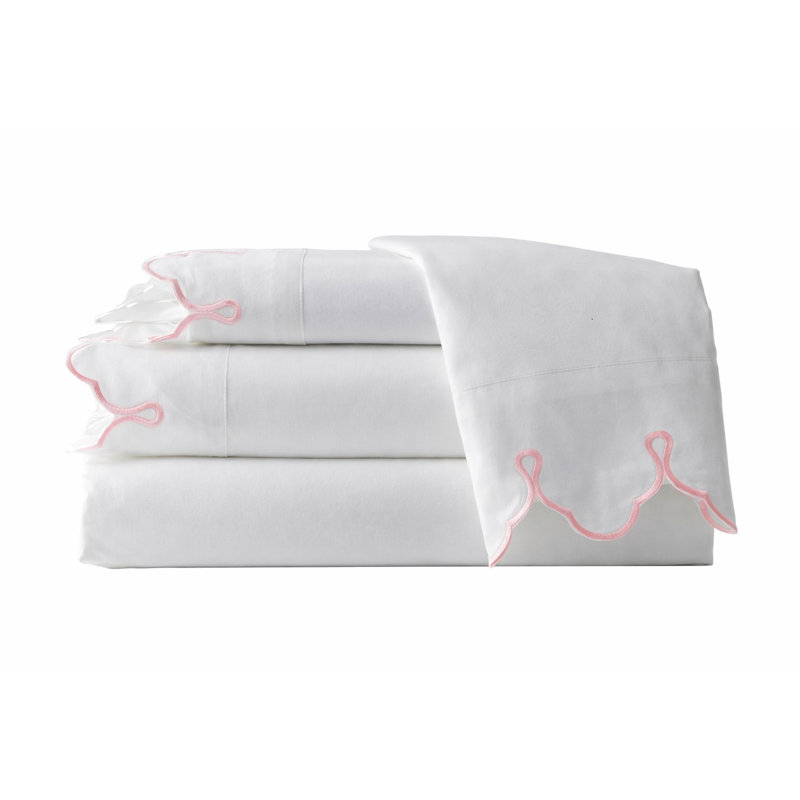 Scalloped 100% Cotton Standard Sheet Set, Twin Sheet Set, Pink