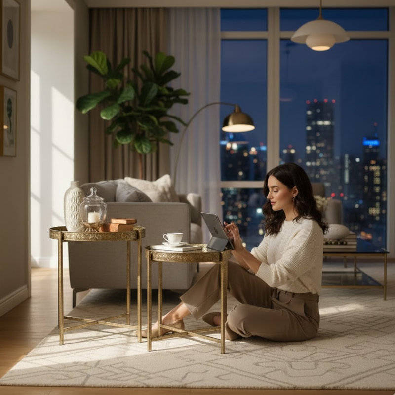 Glass Top Side Table Set