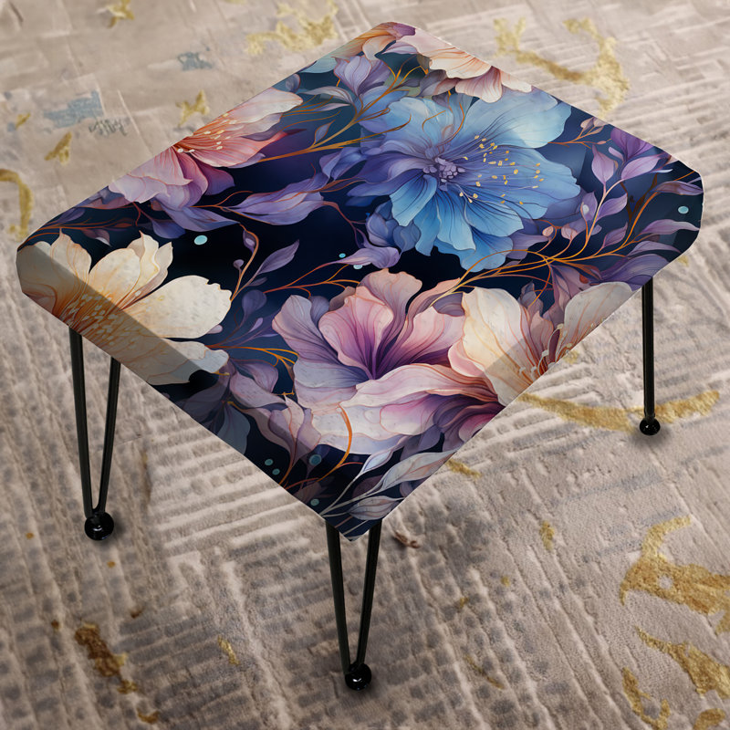Mystical Aura Blue And Purple Floral Pattern - Floral Rectangle Ottoman
