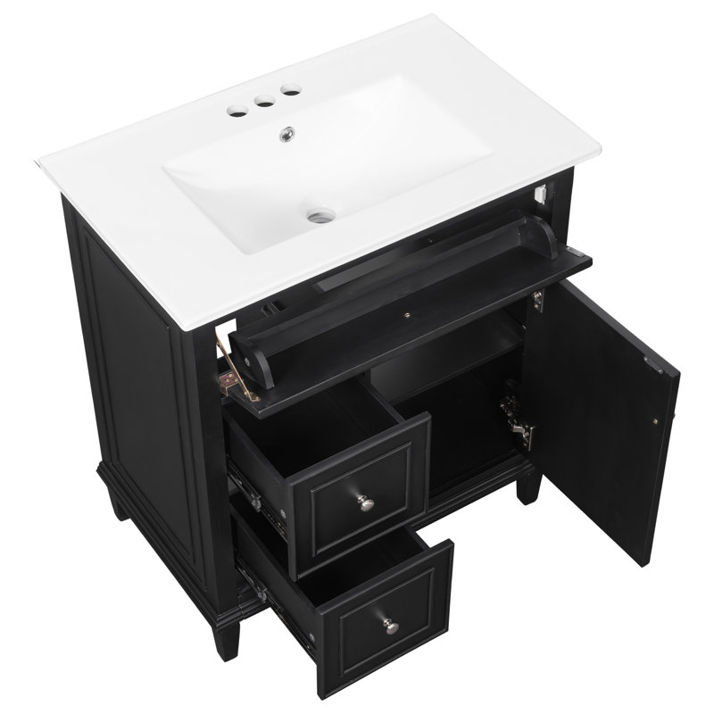 Meuble-lavabo 30 po avec lavabo, Noir, Argent, 30"