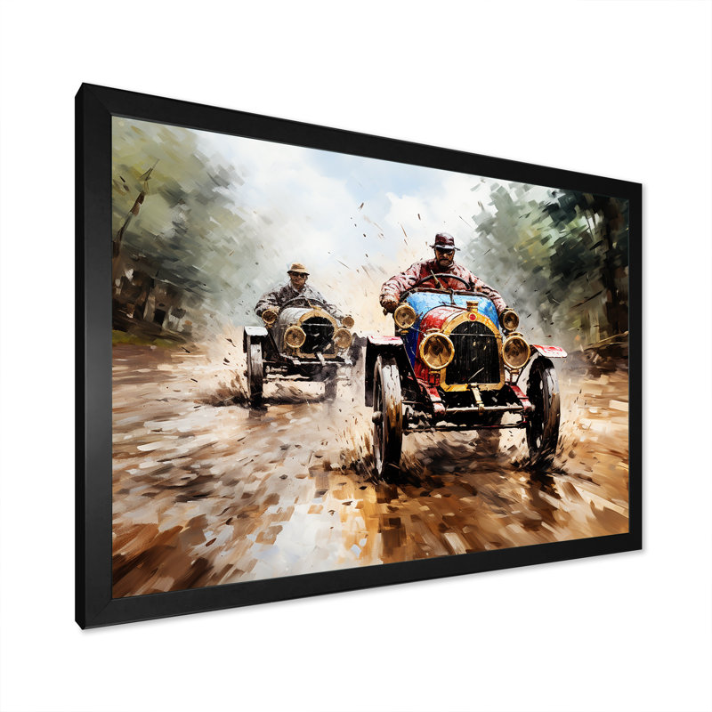 «Red Car 1930 Car Race Traces III», art mural rouge, H 24 po x l 32 po x P 1 po, Cadre d'angle fermé noir