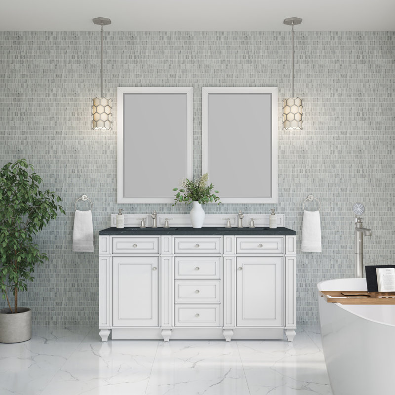 Bristol 60'' W Double Vanity, Bright White, Charcoal Soapstone, 8" Widespread