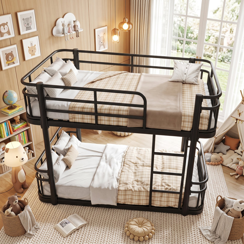 Lit superposé en métal pour enfants avec garde-corps et échelle Kittredge, Twin, Black