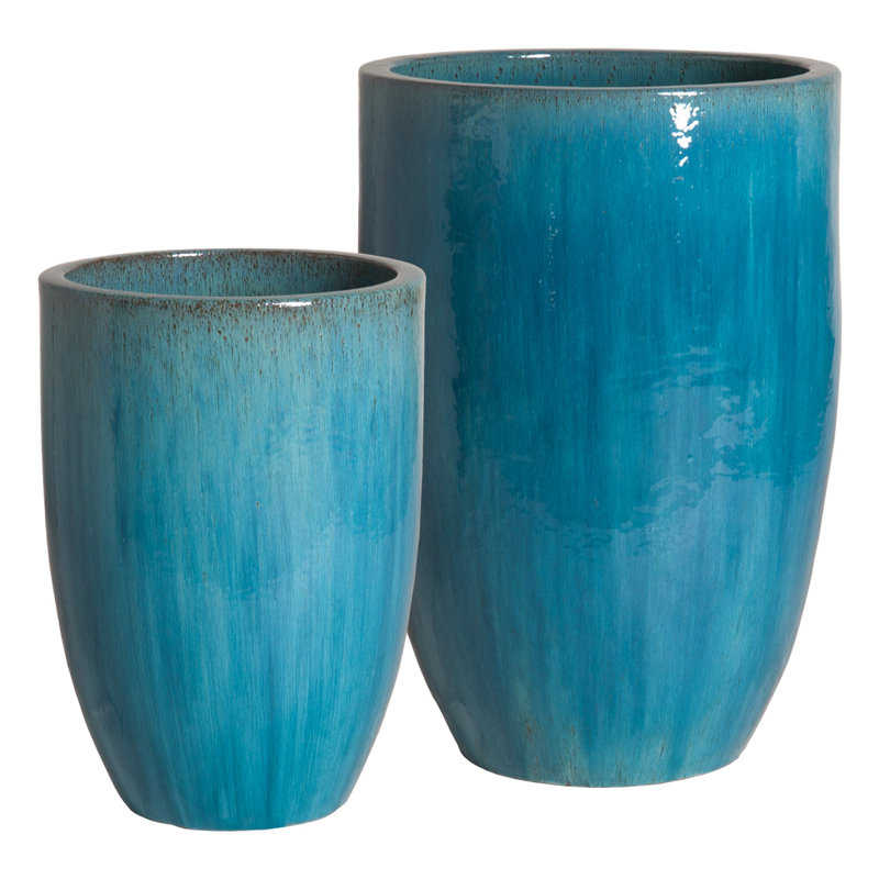 Handmade Ceramic Planter, Blue, 26" H x 18" W x 18" D