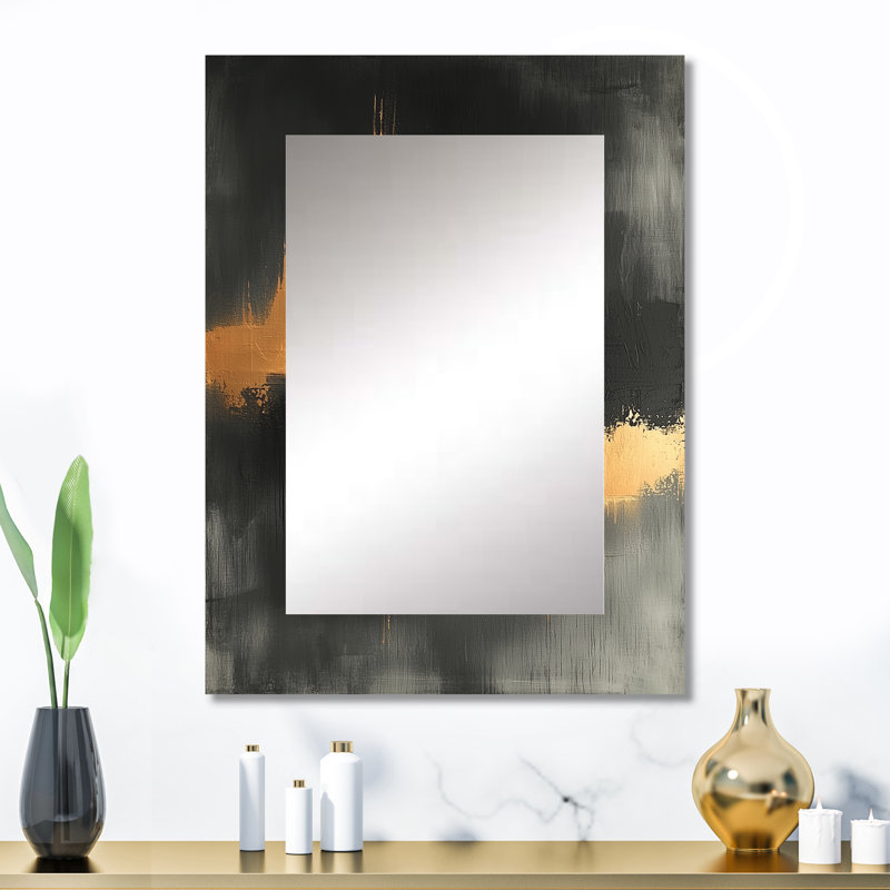 «Black and Gold Converge Dream III - Line Art Large Mirror, Gold Unique Wall Mirror Decor, Art imprimé en métal