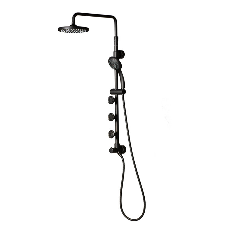Lanikai 8-in Rain Showerhead Shower System with 3-Body Jets Multi-function Handshower and Pivoting Shower Arm 1.8 GPM