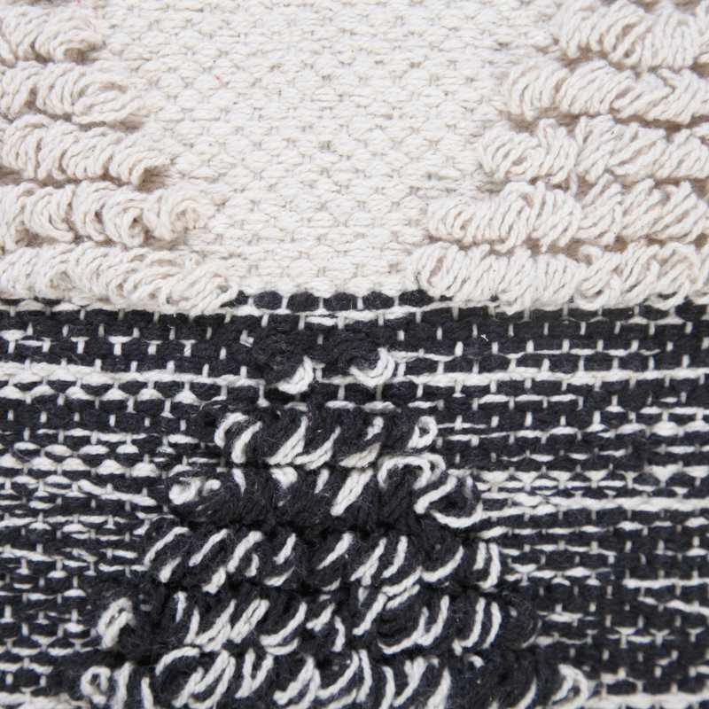 Housse de coussin décoratif contemporaine 100% coton texturé, 20 po x 20 po, Noir / blanc, Polyester/ bourre en polyester