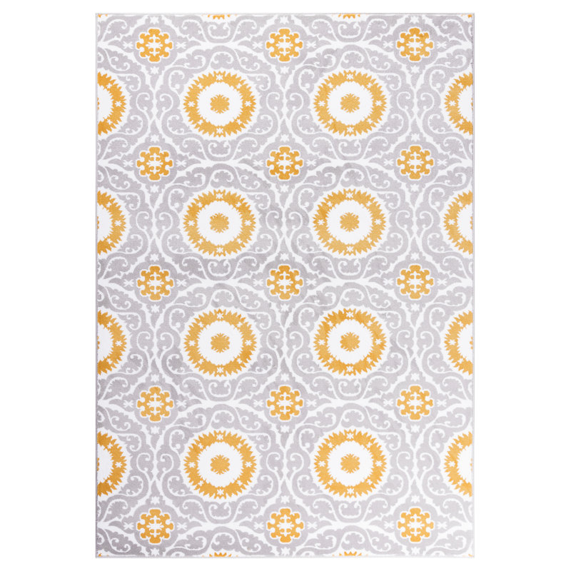 Tapis jaune / gris classique Shrader, Rectangle 2 pi 2 po x 3 pi