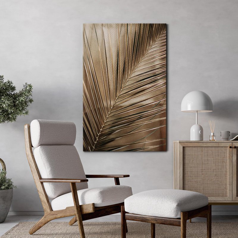 Minimal Botanical Modern Golden Palm Leaf, H 48 po x l 32 po