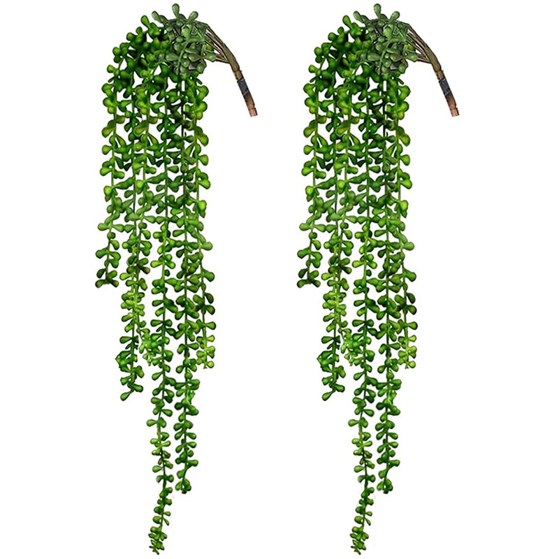 Artificial Succulents Hanging Faux Plants Fake String of Pearls, 23.6" H x 3" W x 3" D