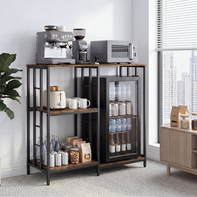 Baker's Rack for Kitchen, Industrial 4‑Tier Coffee Bar Station with Open Storage Shelves, Black Metal Frame Microwave Stand for Home Kitchen Counter Organizer