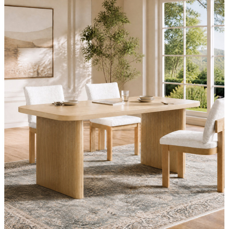Lily 68.75" Rectangular Dining Table with Ribbed Rubberwood Legs