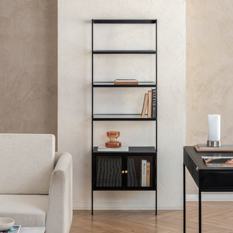 Bibliothèque de rangement en fer et en verre Julcl H 72 po x l 24 po x P 14 po Julina, Noir