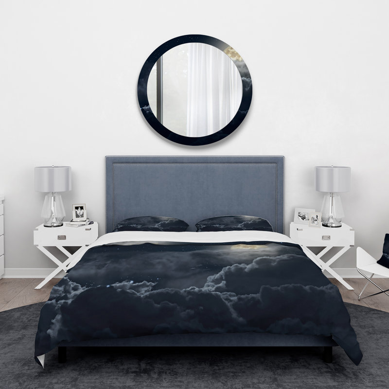 Cloudy Full Moon Night - Ensemble de housse de couette nautique et côtier - Polyester en microfibre