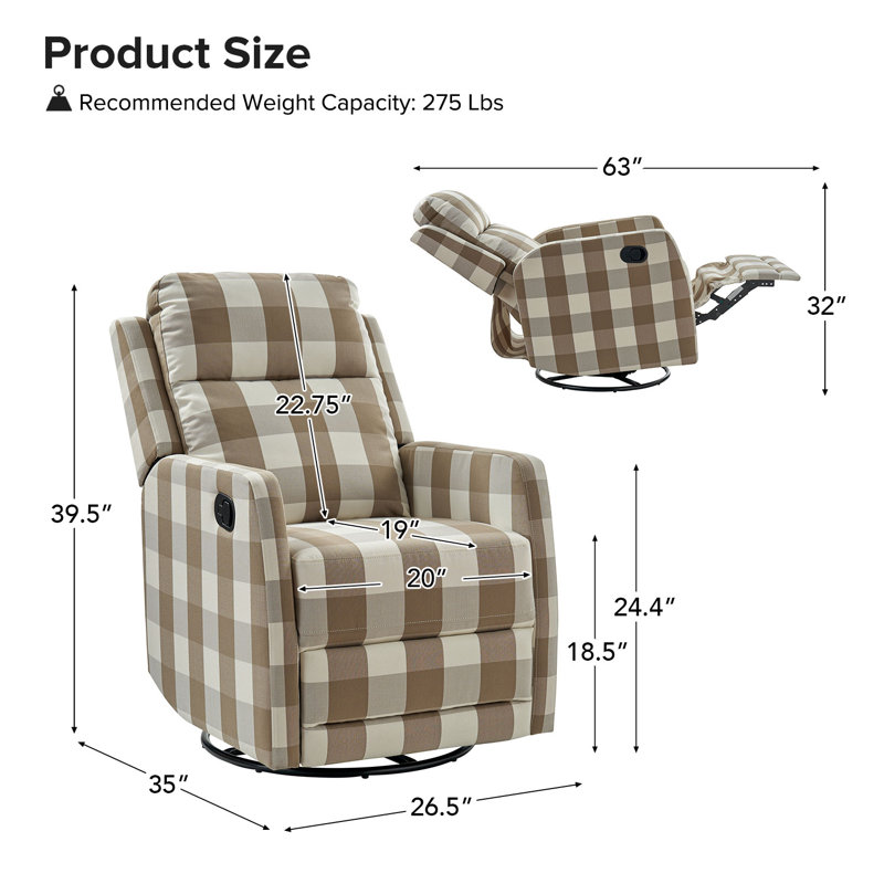 Caleya Modern Swivel Rocker Manual Recliner, Buffalo