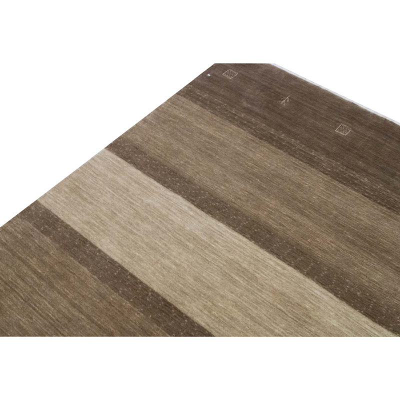 Tapis brun / beige / ivoire en laine noué à la main de conception unique 3 pi 9 po x 5 pi 9 po