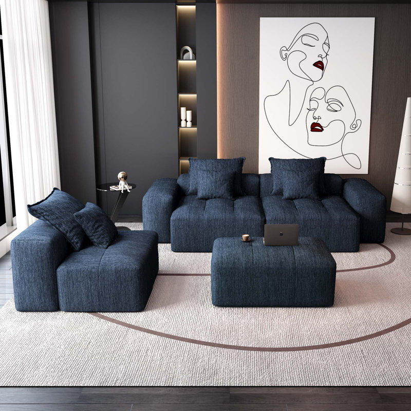 Canapé modulaire Boneless 6 pièces avec 6 coussins, Bleu