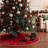 Red Luxury Velvet Plush Christmas Tree Skirt with Gold Embroidered Holly Leaves – Rustic Holiday Tree Base Decor