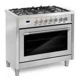 Cosmo 36 po Collection Stellar 3,8 pi³ Cuisinière à double combustible, 5 brûleurs, four à convection, poignée lisse, acier inoxydable