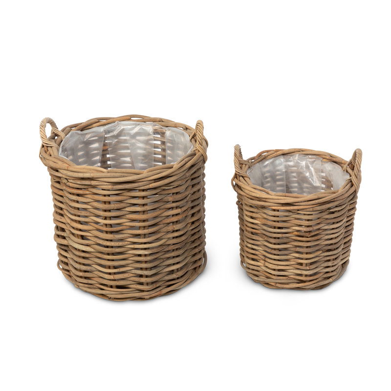 Handwoven Round Rattan Storage Basket Set with Side Handles