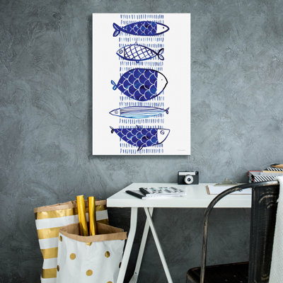 «High Fish Dunes», art bleu sur toile «Blue Fish 1» par Mercedes Lopez