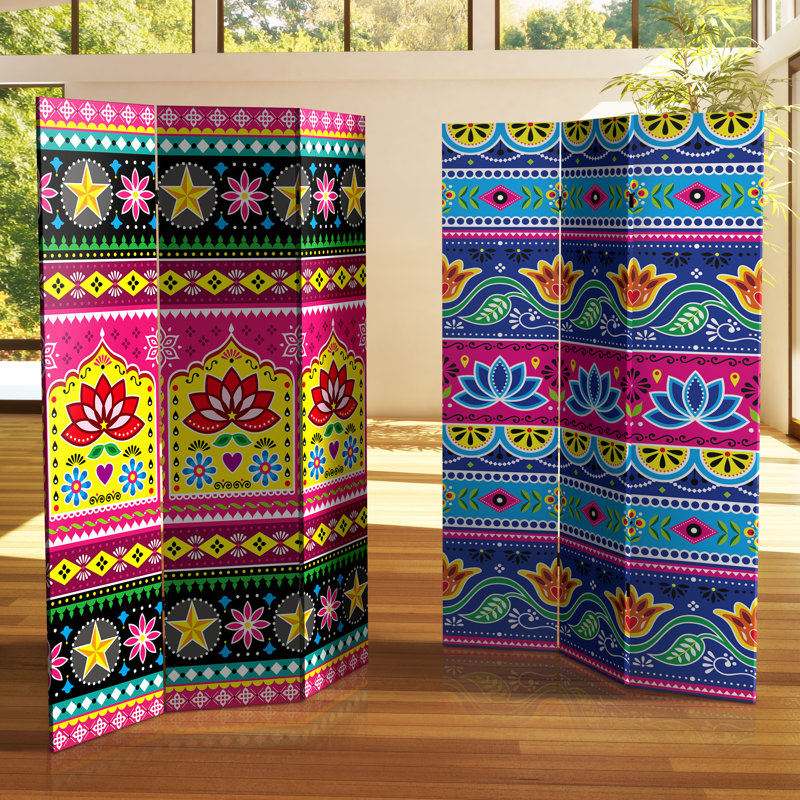 6 Ft. Tall Double Sided Neon Lotus Canvas Room Divider