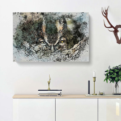 Long-Eared Owl In Abstract - Wrapped Canvas