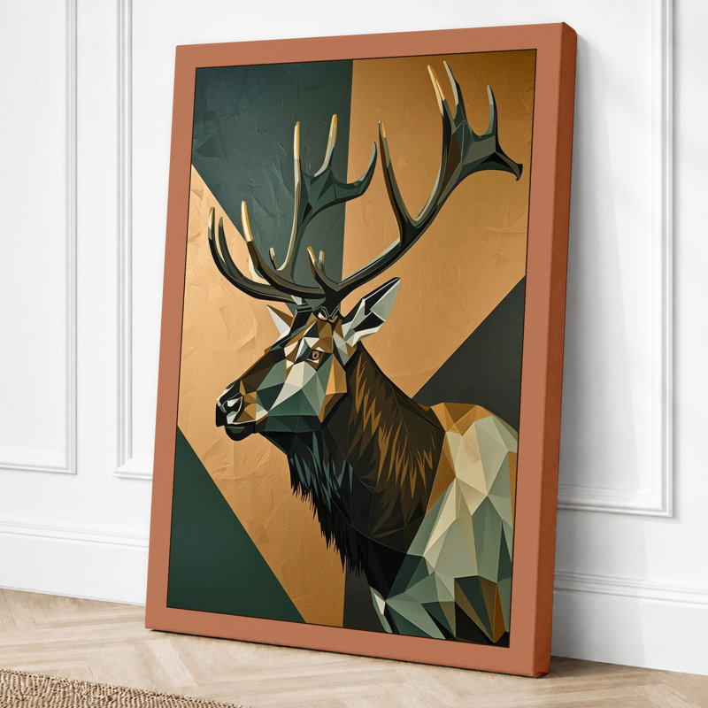 Geometric Deer Head Modern - Wrapped Canvas, 18x12 - 45.7 x 30.5 cm, Terracotta Border
