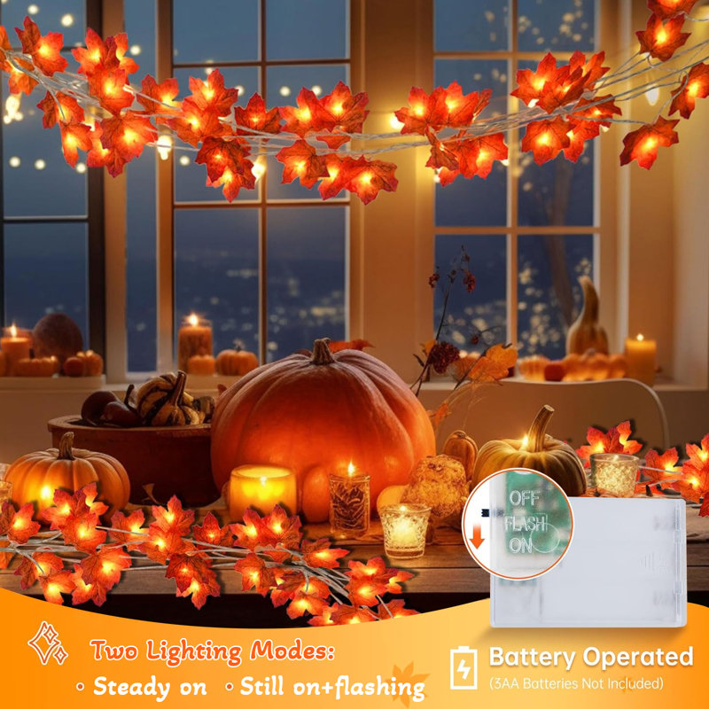 Tissu en feuille d'érable avec guirlande décorative d'automne Halloween pour l'Action de grâce extérieure imperméable