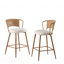 Ensemble de 2 tabourets de bar avec dossier en rotin, tabourets de comptoir rembourrés, tabourets de bar avec pieds en métal, tabourets de bar style Mid-Century Boho pour îlot de cuisine, salle à manger (crème)